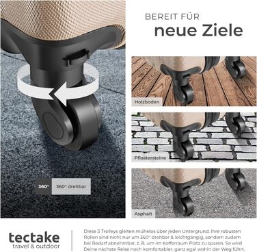 Набір валіз Tectake (M-L-XL) з ваговою та ідентифікатором, ABS, телескопічна ручка, Champagner