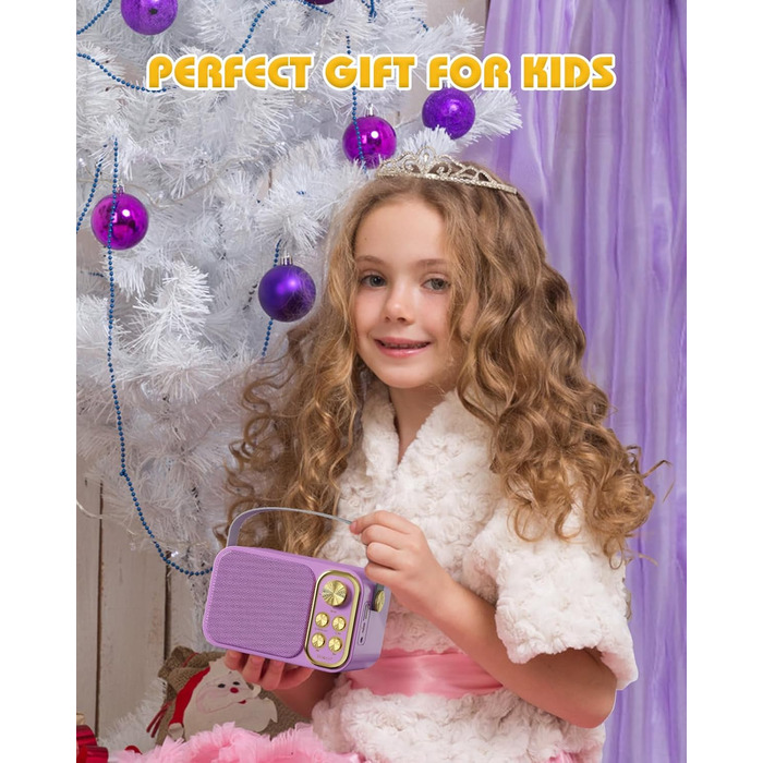 Караоке машина з 2 мікрофонами, портативна Bluetooth колонка для дітей та дорослих, 7 голосових ефектів, ідеальна для вечірок та днів народження (фіолетовий)