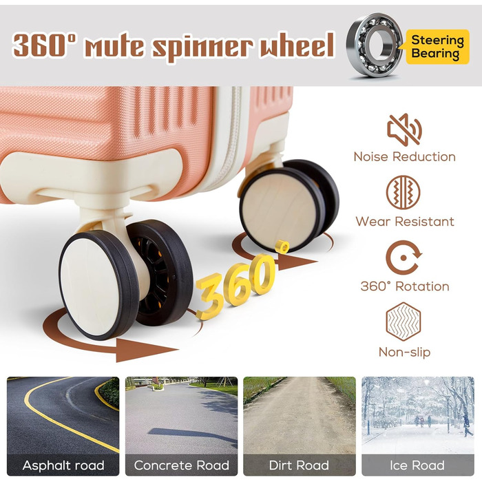 Набір валіз Joyway: велика валіза з ABS-пластику, 4 колеса, TSA-замок, сумка для ручної поклажі та кульбага (Рожевий)