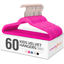 Дитячі вішалки для одягу HOUSE DAY, 60 шт., преміум-якість, ультратонкі, антиковзні, рожеві, 35,6 см
