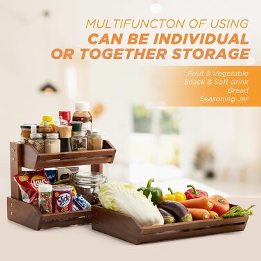 Двоярусна фруктова корзина HOLANA з акції - дерев'яна корзина для кухонного столу, органайзер для фруктів, овочів та закусок, корзина з акції (акція)