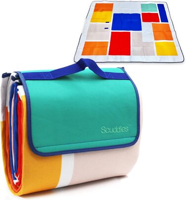 Великий плед для пікніка та відпочинку на природі Scuddles з кишенею – двошаровий, водовідштовхувальний, 200 x 150 см, блакитно-білий