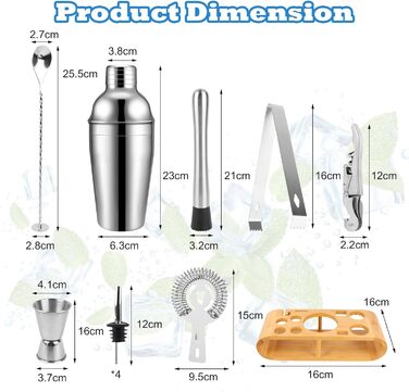 Набір для коктейлів 12 шт. з нержавіючої сталі з барним аксесуаром, 750 мл, повний набір бармена для дому або бару