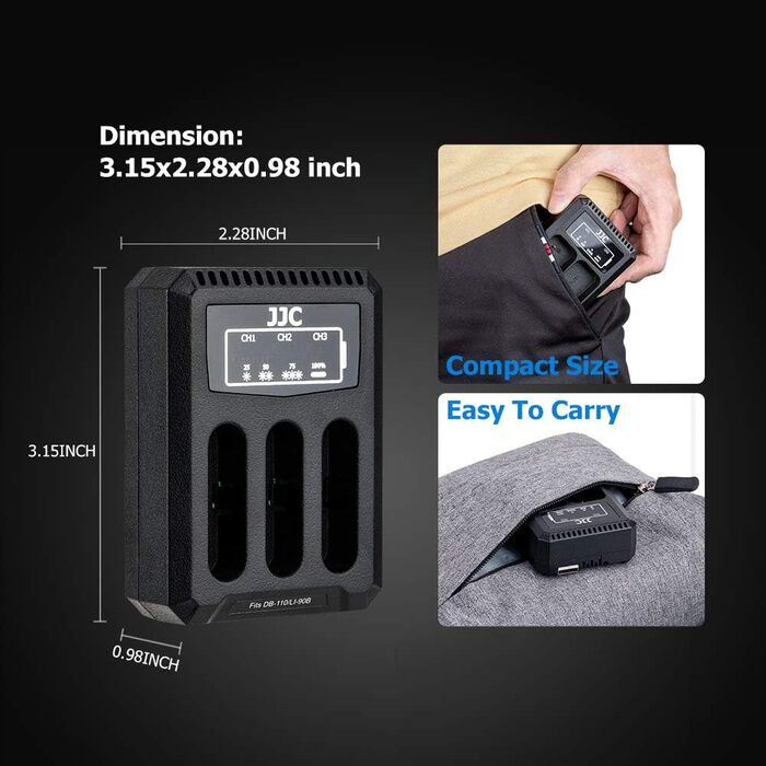 Зарядний пристрій JJC USB, трипортовий адаптер для камер Ricoh GRIII WG-6, Olympus Tough TG-6, TG-5, TG-4, TG-3, TG-2, TG-1, Stylus X-Z2 iHS, SP-100 та Olympus/Ricoh Olympus LI-90B/Ricoh DB-110