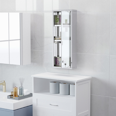 Kleankin Medicine Cabinet First-Aid Cabinet 20x12x58cm Stainless Steel with Frosted Glass in Silver, ideal for Home & Office
