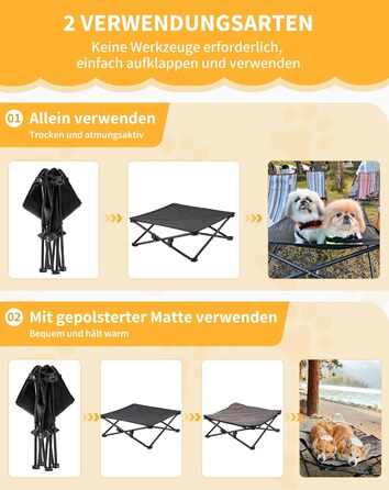 КінгКемп Лежанка для собак - портативна, з дихаючою сіткою та замшевим килимком, чорна, 57x57x23 см (77x77x30 см)