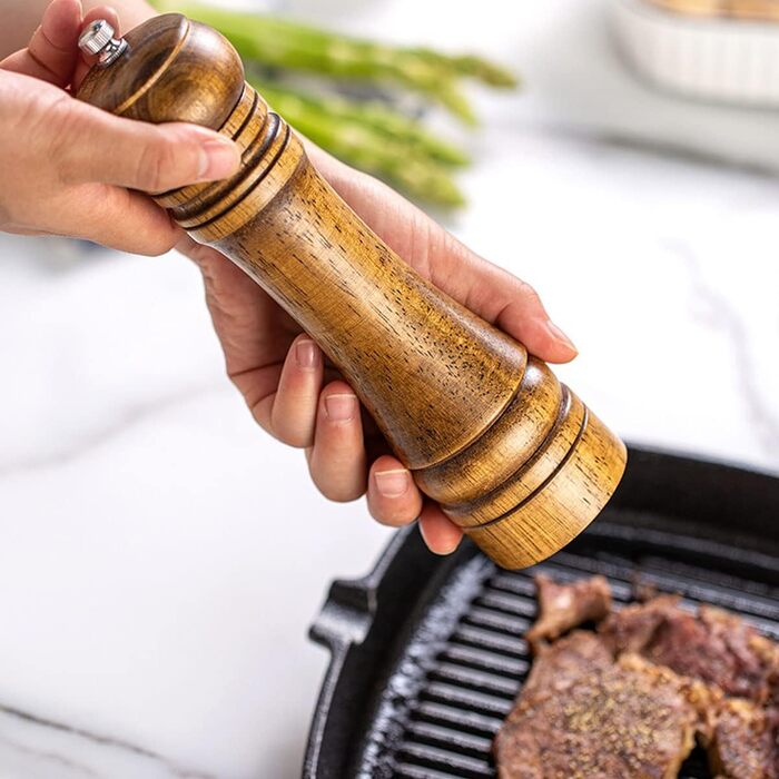 Salt and pepper mill set, wooden pepper mill, salt and pepper mill set, manual mills, solid with adjustable ceramic grinding mechanisms, 2 pieces, 8 inches (I 2 Vintage Colors)