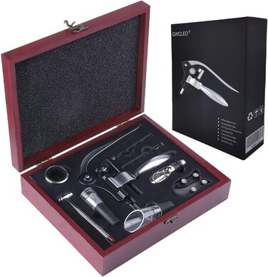 Corkscrew, GWCLEO Luxury Wine Opener with Elegant Gift Box, Sommelier Set with Bottle Opener, Foil Cutter, Wine Aerator, Drip Rings, Wine Stoppers, Wine Pourer, Wine Thermometer, Wine Vacuum Pump