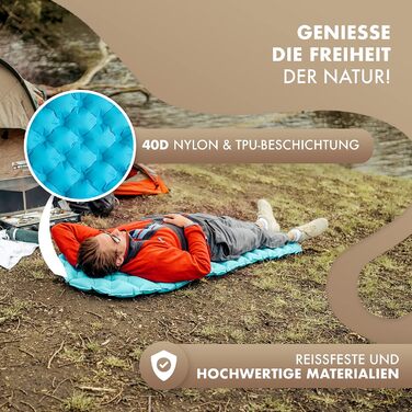 Килимок туристичний надувний NaturBummler® Ultraleicht [Cloud Nap+] (195x56 см) – для кемпінгу, трекінгу, фестивалів, подорожей – вологостійкий, складаний, зелений/блакитний