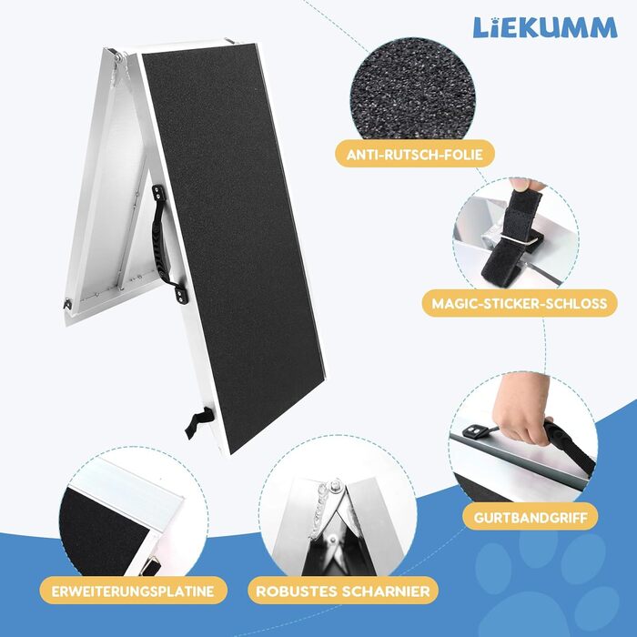 Рампа для собак Liekumm 90 кг, телескопічна, алюмінієва, 99-182 см, для авто, кросоверів, сходів, дверей