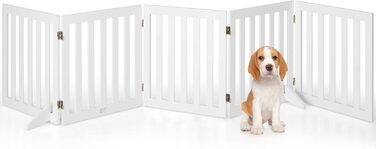 Захисний бар'єр для собак COSTWAY 60см, дерев'яний, дитячий, розкладний, для сходи, білий (5 панелей)