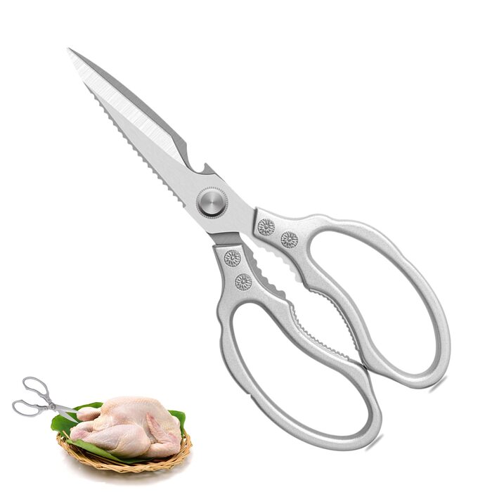 Ніж-ножиці кухонні з нержавіючої сталі, універсальні, з відкривачем для пляшок, для птиці, риби, м'яса, зелені, горіхів, миються в посудомийній машині, сріблясті