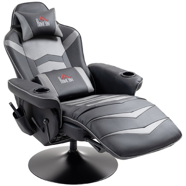 HOMCOM Gaming Chair with Massage Function, Reclining Backrest, Footrest, Supports up to 120 kg, Steel Frame, Faux Leather, Grey