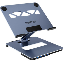 Алюмінієва підставка для ноутбука BENFEI з USB-C 6-в-1 док-станцією, HDMI 4K 60Гц, 4xUSB 3.0, Power Delivery 100Вт, сумісна з MacBook Pro/Air, iPad Pro, XPS, ThinkPad