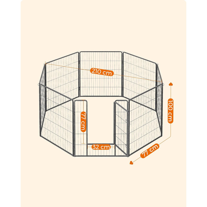 Вольєр для тварин Feandrea Freilaufgege XXL (77x100 см), сірий, збірний, для дому та вулиці