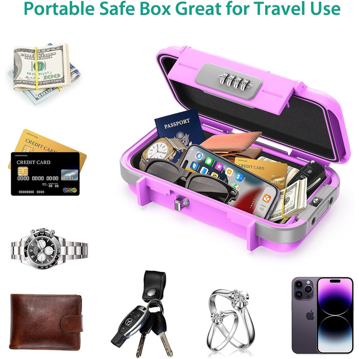 Сейф портативний з кодовим замком ORIA, вологостійкий, з тросом, для подорожей, пляжу, кемпінгу, офісу (рожевий)