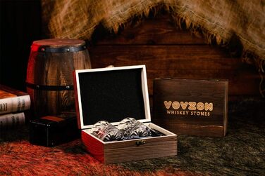 Whiskey Stones Gift Set for Men - 8 Whiskey Scotch Bourbon Chilling Stones, 2 Whiskey Glasses in Wooden Box - Christmas/Father's Day/Birthday/Gift for Dad Papa Friend