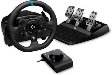 Руль Logitech G923 TRUEFORCE з педалями для PS5, PS4, PC, Mac. Ефект реальної віддачі, шкіряне кермо, адаптер для Xbox.