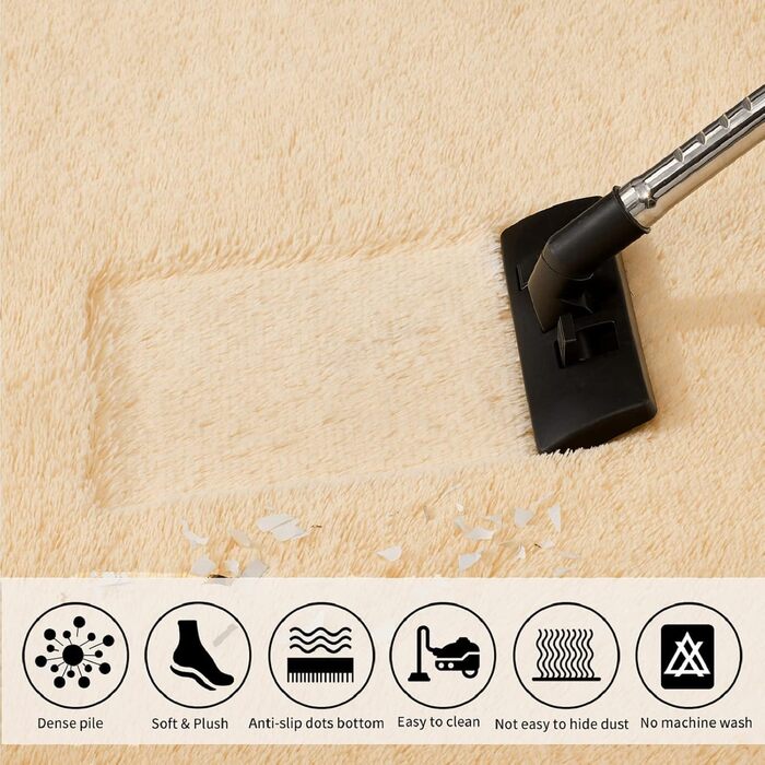 Пухнастий килим Hochflor, для вітальні, м'який, з антиковзаючою основою, можна прати, 120x160 см, бежевий