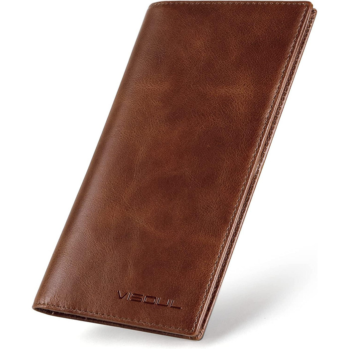 VISOUL Genuine Leather Wallet, Real Vintage Leather XXL, Long Wallet, Credit Card Holder, Men's Wallet, RFID Protection, Wallet, Purse, Wallet, Portmonee, Carbon Brown