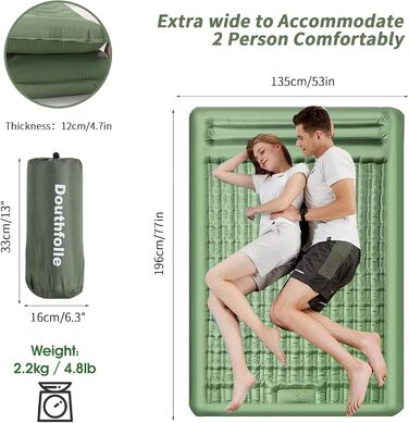 Douthfolle Twin XL Camping Sleeping Pad - 12cm Thick Inflatable Sleeping Mat with Foot Pump - Waterproof & Outdoor
