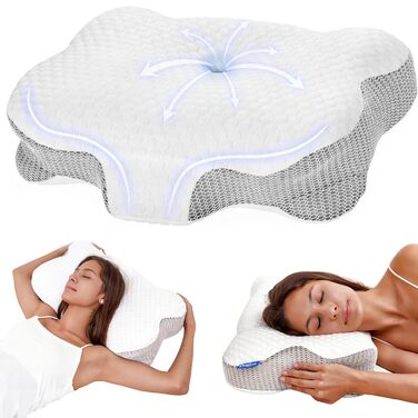 Подушка для шиї з піни Memory Foam: ергономічна подушка для сну на боку, спині та животі (Сіра)
