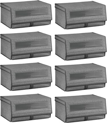 mDesign 8-Piece Fabric Shoe Storage Set – Stackable Shoe Box with Viewing Window, Velcro Closure, and Flip-Top Lid – Storage Box for Closet or Shelf – Dark Gray