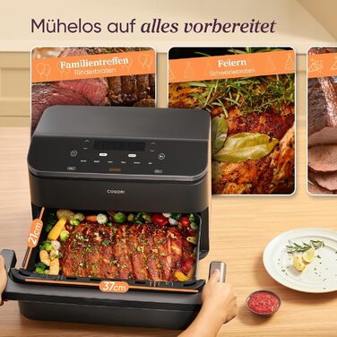 Фритюрниця без олії COSORI TwinFry 10L з 2 камерами, 4 нагрівальними елементами, чорна