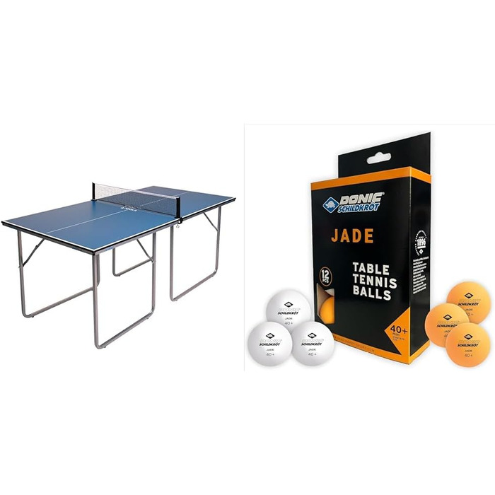 Стіл для пінг-понгу JOOLA Midsize, стіл для відпочинку, стіл для настільного тенісу з сіткою (комплект з м'ячами Jade, BLUE)
