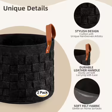 boldmonkey Storage Basket Korb Large Storage Basket Kindergarten Basket Laundry Basket Woven Black Basket Round Toy Basket 50x 33CM (Dark Grey, 2 Pack - 15