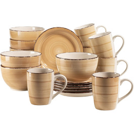 MÄSER Bel Tempo II Набір посуду для сніданку на 6 осіб, вінтаж, ручне розмальовування, 18 предметів, кераміка, бежевий