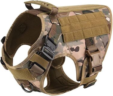 FeimaX Tactical Dog Harness with Handle Military Net Working Tactical Dog Vest Chest Harness for Large Dogs No Pull Adjustable Vest for Walks Training (Camo, S) Camo S