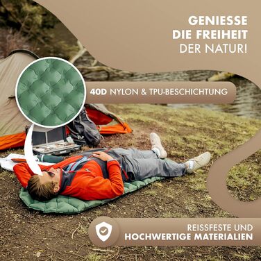 Килимок для кемпінгу NATURBUMMLER® Ultraleicht Cloud Nap+ - надувний, 195x56 см, водостійкий, складаний, для трекінгу, подорожей, фестивалів, природи, зелений