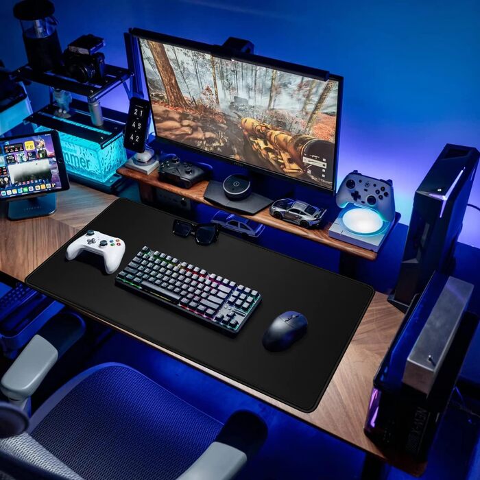 Килимок для миші ігровий RGB 800x300mm XXL, великий, з підсвічуванням 14 режимів, 7 LED кольорів, вологостійкий, антиковзкий, для комп'ютера PC, професійний, чорний