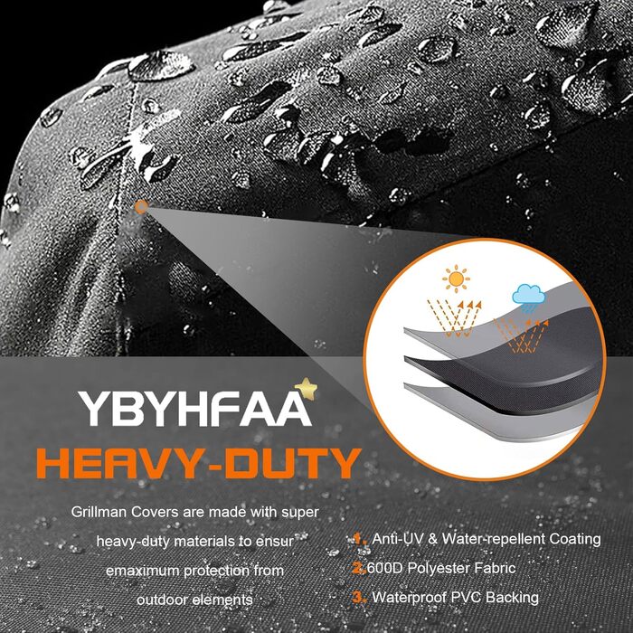 Чохол для планча YBYHFAA, водонепроникний 600D Oxford, захисна накидка для газової плитки, стійкий до розривів та УФ, 80×60×25 см, чорний