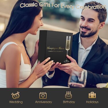 Набір келихів для шампанського Qulable (4 шт.) - елегантні келихи для шампанського, просекко, подарунок на заручини, весільний подарунок, келихи для шампанського Edge для жінок, чоловіків, річниця, день народження (4 шт., смугастий)