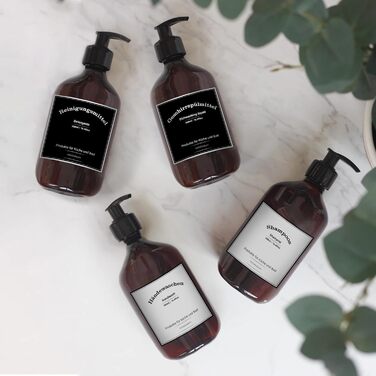 Набір дозаторів для мила з пластику, 4 шт, 500 мл з етикетками, набір флаконів для душу, шампуню (500 мл, коричневий)