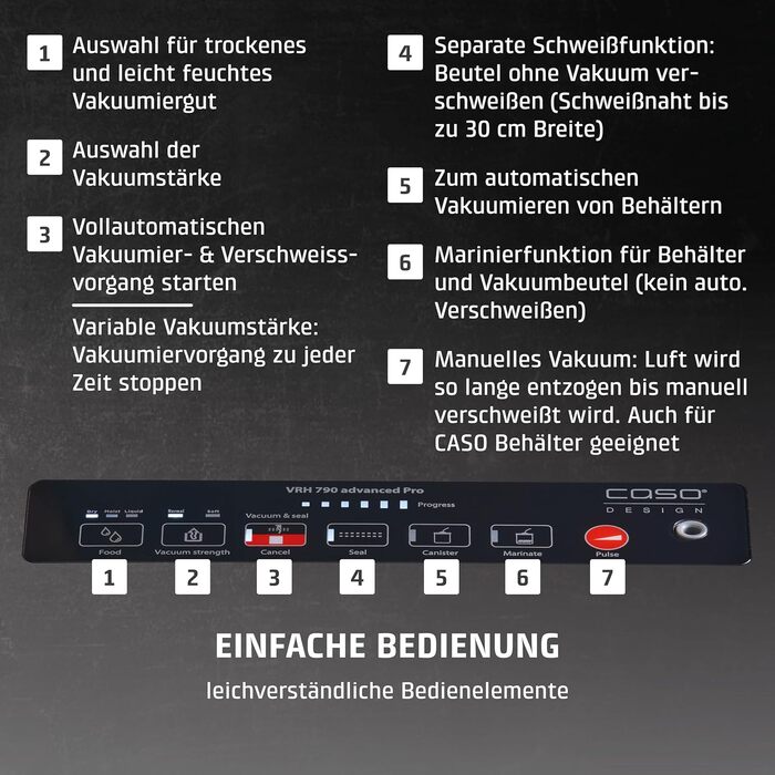 CASO Vakuumierer VRH 790 advanced Pro: Професійний вакуумний пакувальник з висувною камерою, 10 фольгованих пакетів