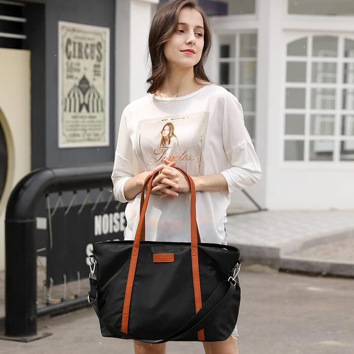 Zhongningyifeng Women's Nylon Tote Bag 15.6 Inch Laptop Shoulder Handbag Wallet for Travel Work