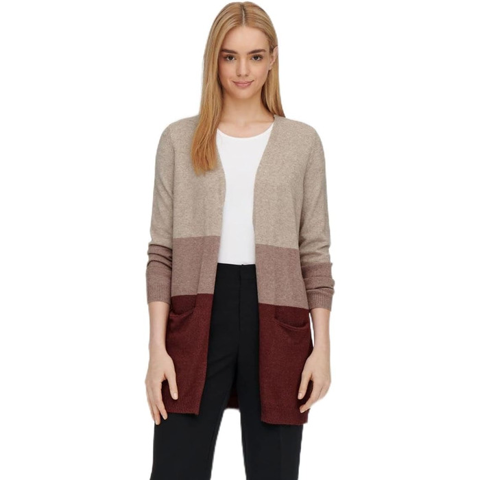 Жіноча в'язана жилетка ONLY Feale Strickjacke ONLQUEEN Sand Stripes / Бежево-коричневий, розмір L