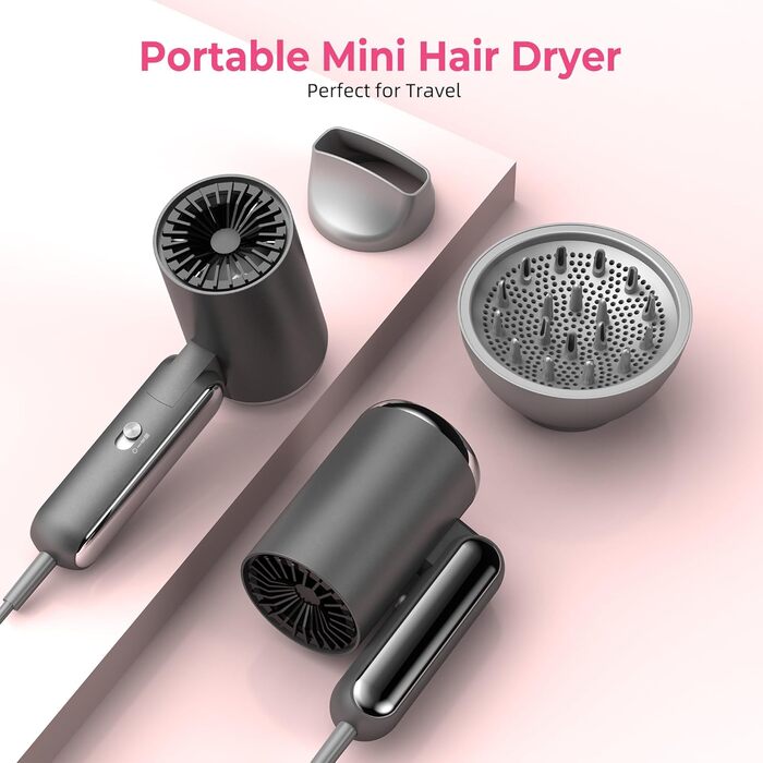 Набір для укладки волосся 6 в 1 Atopskins: фен-щітка, плойка, іонізація, 1000W (сірий)