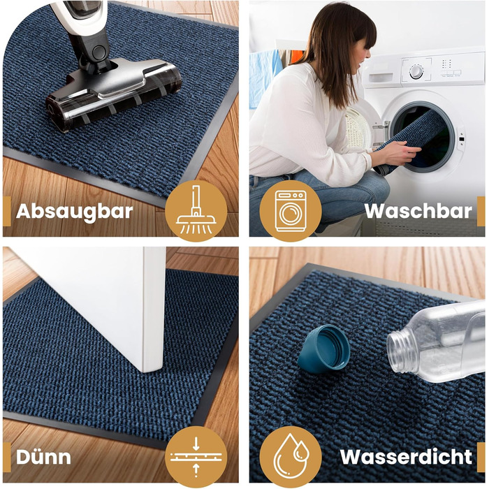 Килимок для дому 60x90 см, блакитний - Schmutzfangmatte для приміщень, килимок для входу, антиковзаючі