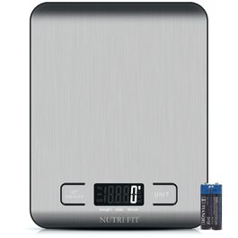 Кухонні ваги Nutri Fit: цифрова вага з нержавіючої сталі, ультраплоска, LCD-дисплей, 5 кг, 4 одиниці вимірювання