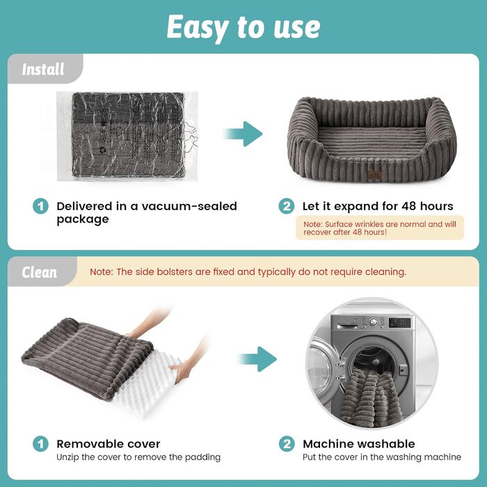 Ортопедичне собаче ліжко COZY KISS, м'яке штучне хутро, для собак маленьких та середніх порід, з високим бортиком, 76x58x18 см (сірий, 89x64x20 см)