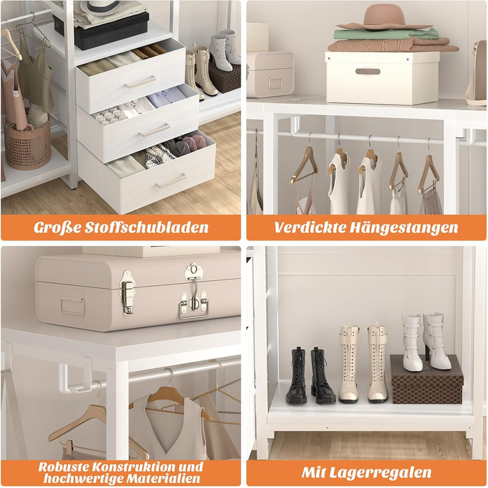 Кутовий вішак для одягу iSunirm L-подібний, білий freestanding шафа-система з шухлядами та міцною конструкцією