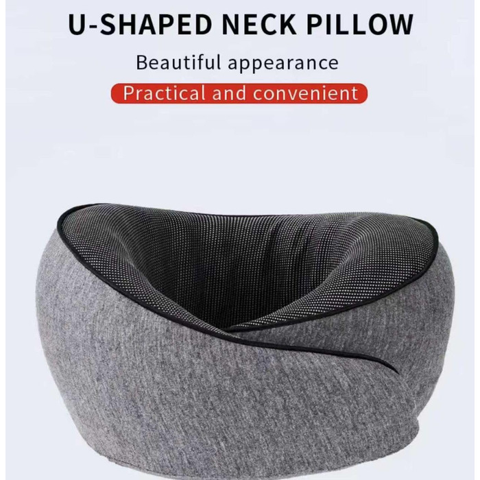 Подушка для шиї з Memory Foam - Ергономічна подушка для подорожей з маскою для очей, навушниками та чохлом (Рожева, Сіра)