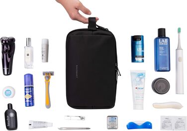 Чоловіча дорожня косметичка BAGSMART, містка сумка для аксесуарів та гігієни з подвійним блискавкою, 5Л, чорна шкіряна текстура, розмір M