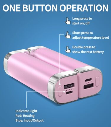 Електричні грілки для рук 5000mAh (2 шт.) - багаторазові, для дітей та дорослих, для активного відпочинку, рожеві