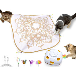 GoldenSun Cat Toy, Rechargeable, Interactive 4-in-1 Toy for Indoor, Hide-and-Seek Toy for Kittens, Whack a Mole Motion, Electronic Cat Toy for Exercise (Bohemia)