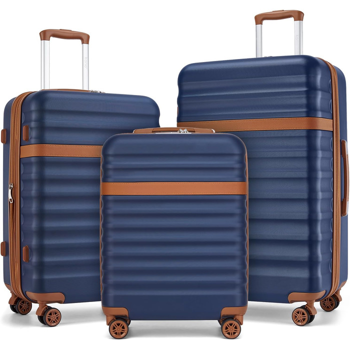 Набір валіз KONO (M, L, XL) з ABS+PC, 4 колеса, TSA-замок (кремовий/коричневий, темно-синій/коричневий)